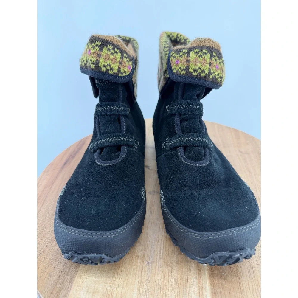 Ahnu Womens Black Himalaya Moccasin Boots Knit Cuffs Sherpa Insoles Size 6‎